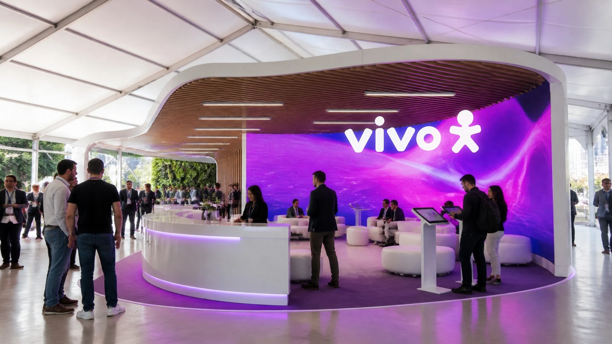 Conceito de estande Vivo para demonstrações e reuniões